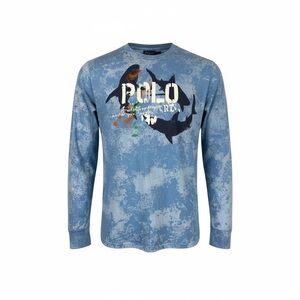 Polo Ralph Lauren Boys XL Shark Graphic Long Sleeve Tee Blue Tie-Dye